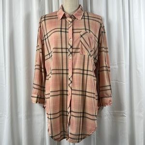 Love Potion XL Pink/Brown Plaid Button Down Shirt